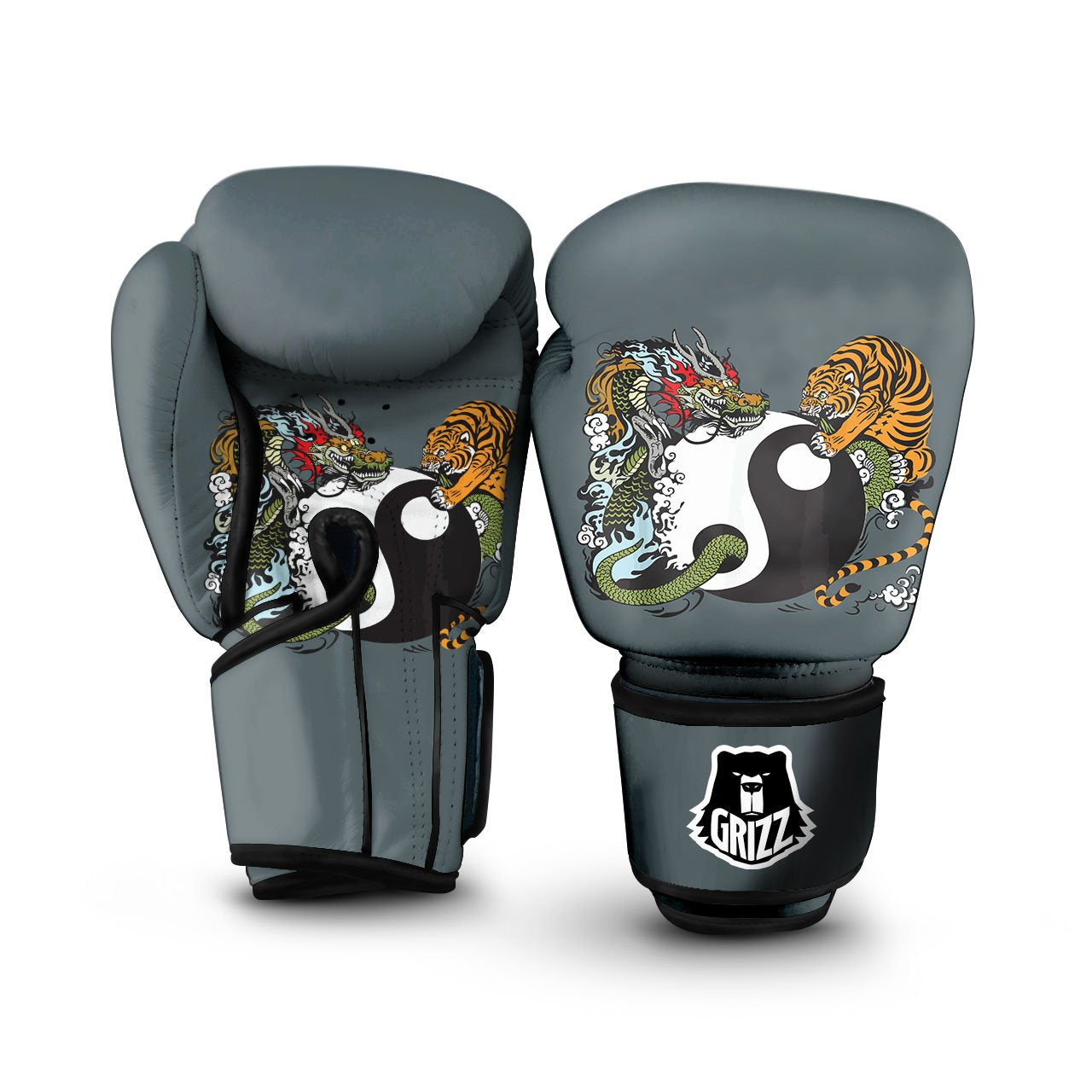 Yin Yang Dragon And Tiger Print Boxing Gloves-grizzshop