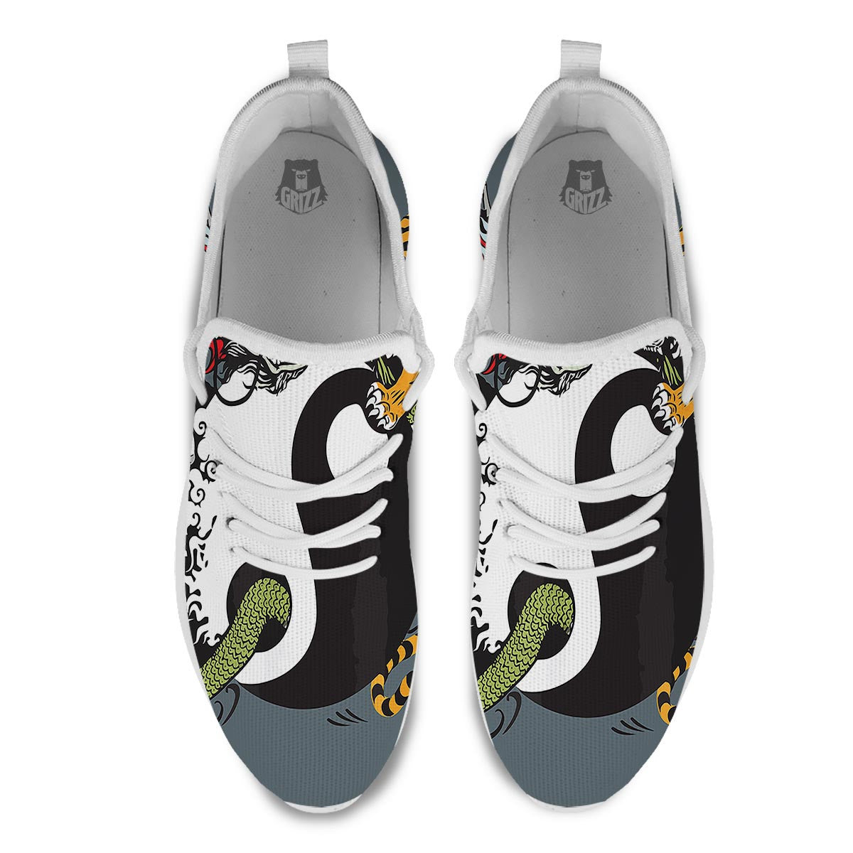 Yin Yang Dragon And Tiger Print White Athletic Shoes-grizzshop