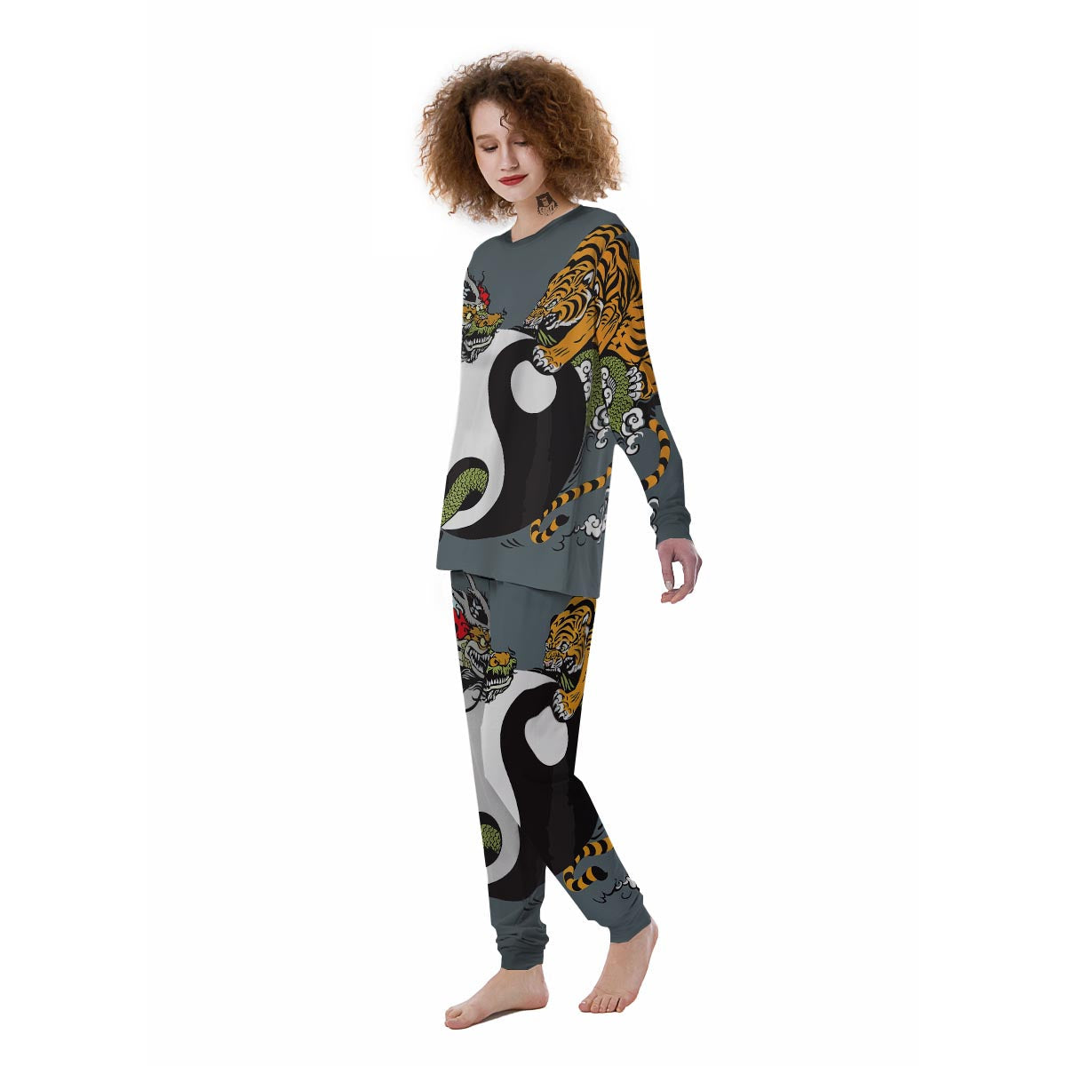 Yin Yang Dragon And Tiger Print Women's Pajamas-grizzshop