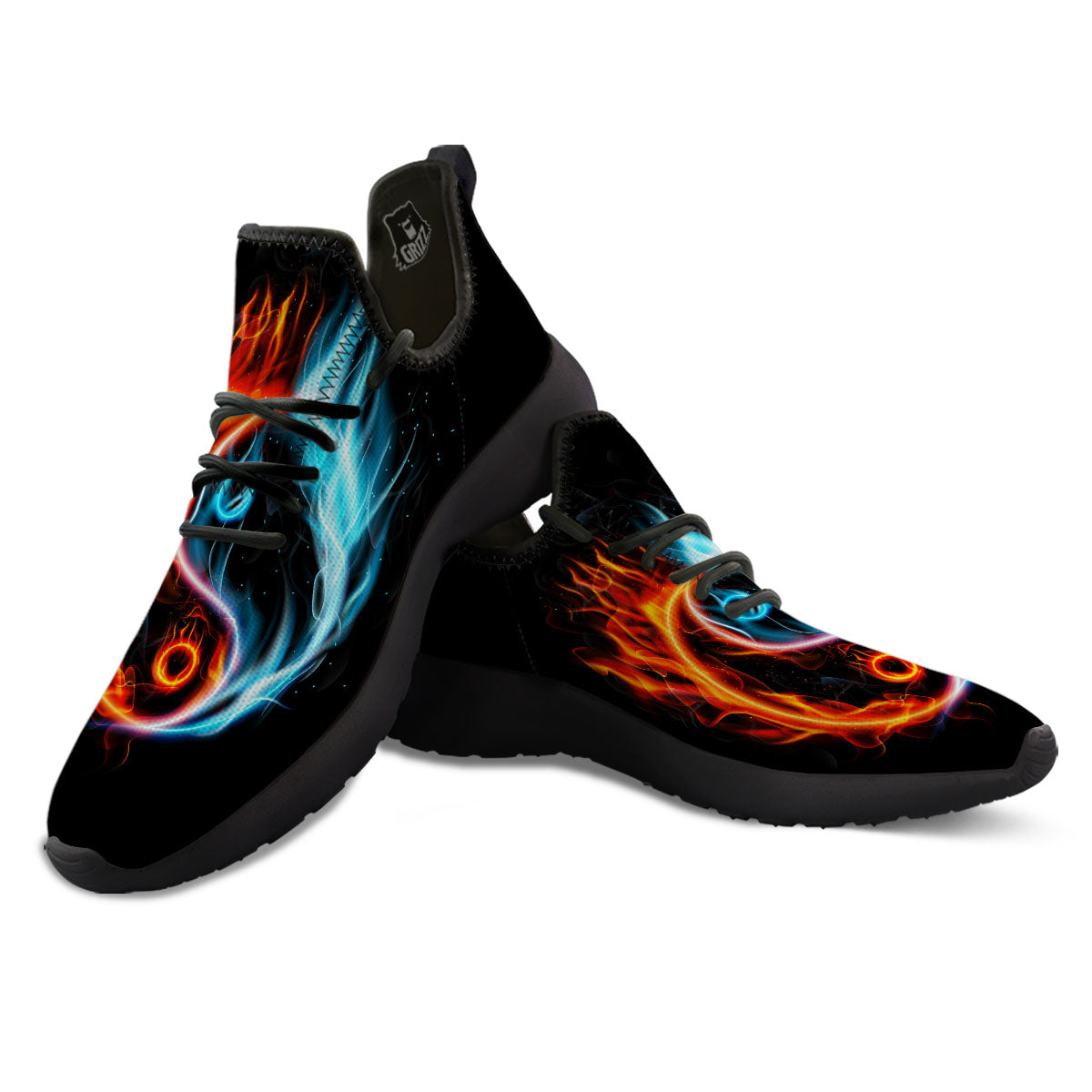 Yin Yang Flaming Print Black Athletic Shoes-grizzshop