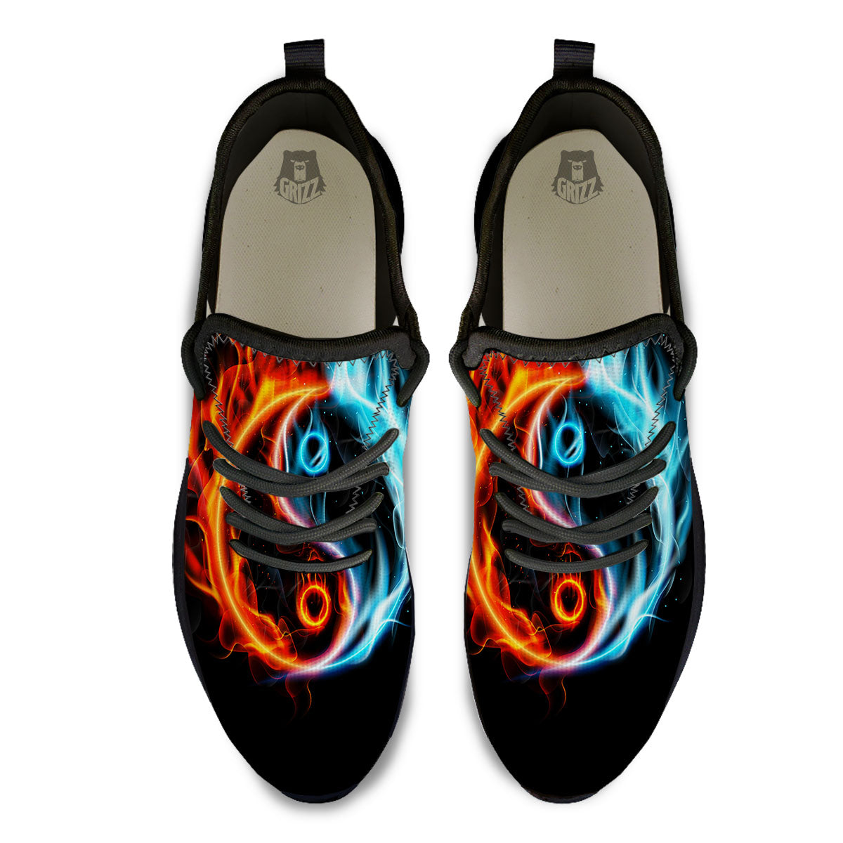 Yin Yang Flaming Print Black Athletic Shoes-grizzshop