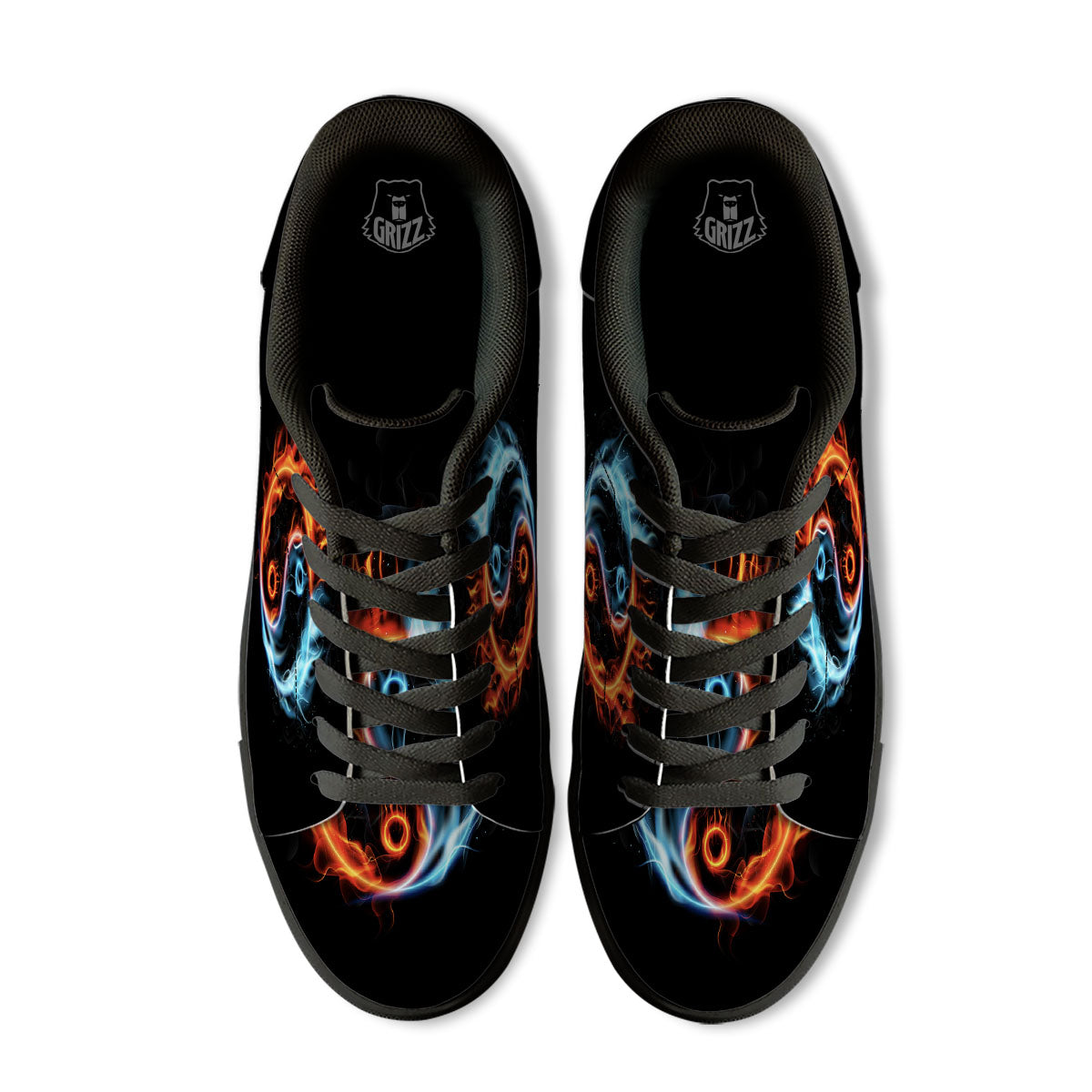 Yin Yang Flaming Print Black Low Top Sneakers-grizzshop