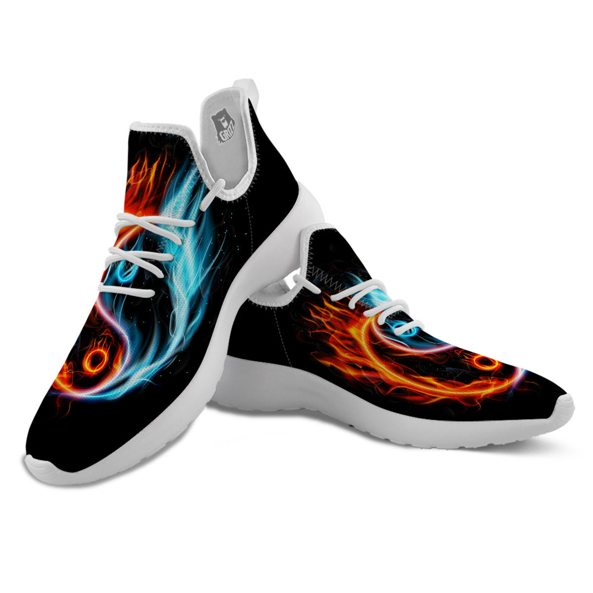 Yin Yang Flaming Print White Athletic Shoes-grizzshop