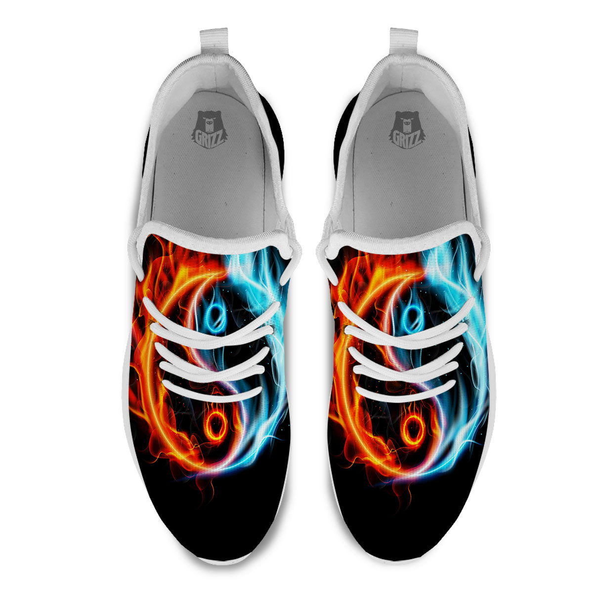 Yin Yang Flaming Print White Athletic Shoes-grizzshop