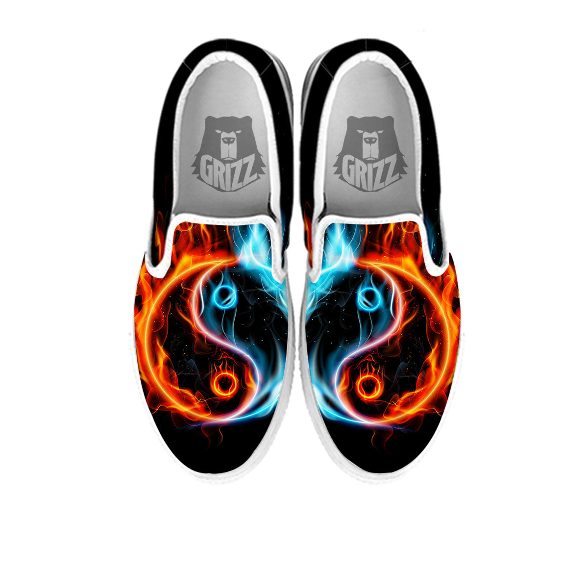 Yin Yang Flaming Print White Slip On Shoes-grizzshop