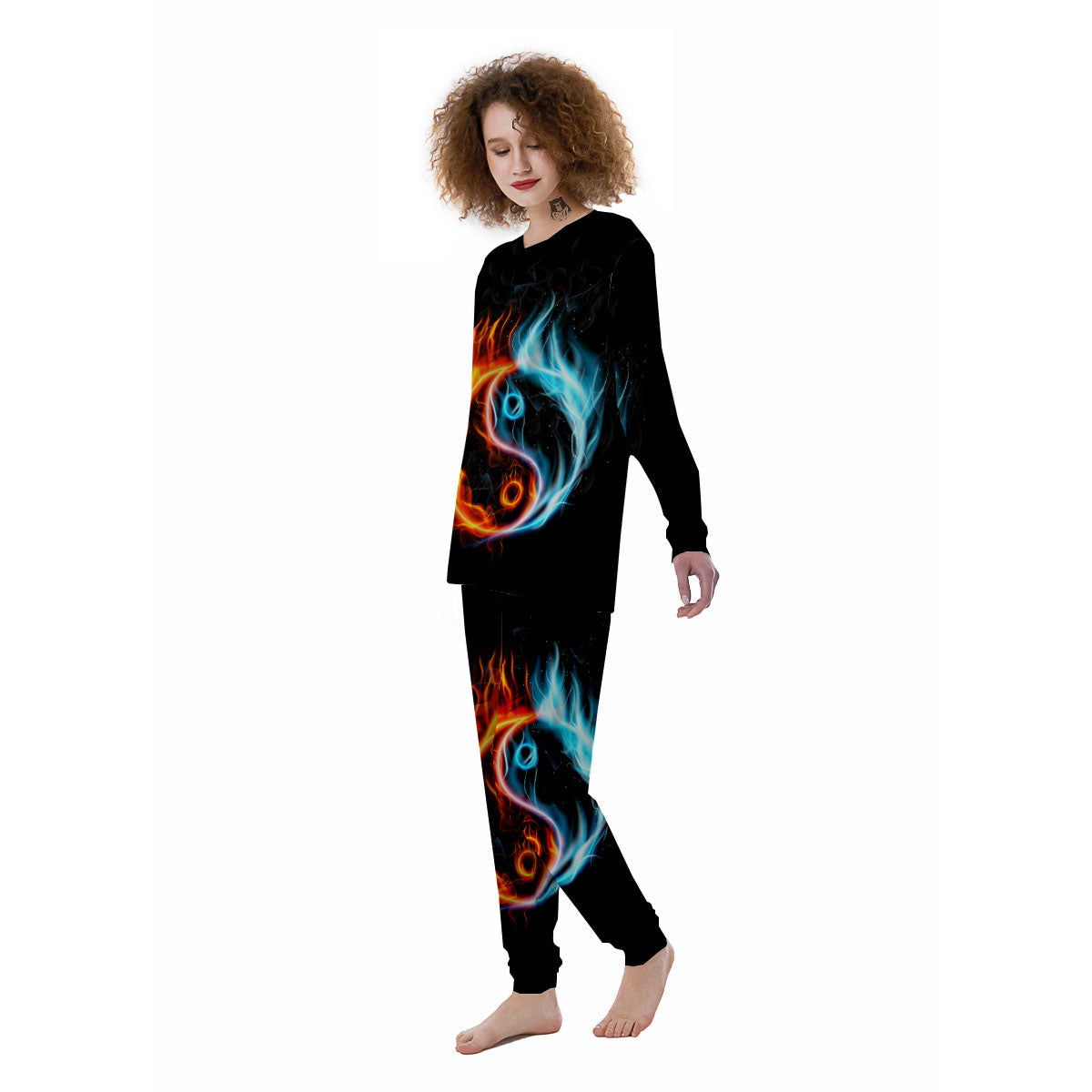 Yin Yang Flaming Print Women's Pajamas-grizzshop