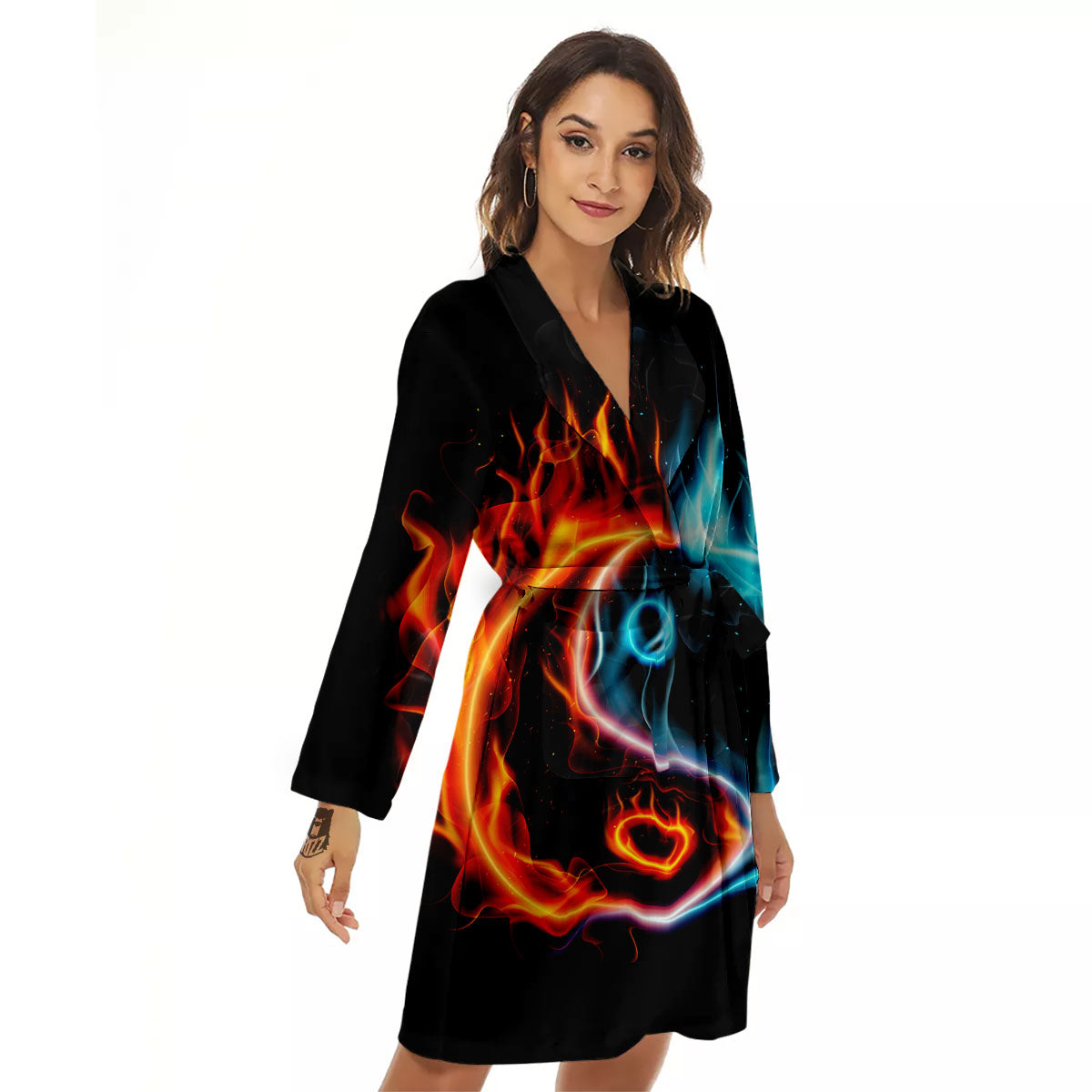Yin Yang Flaming Print Women's Robe-grizzshop