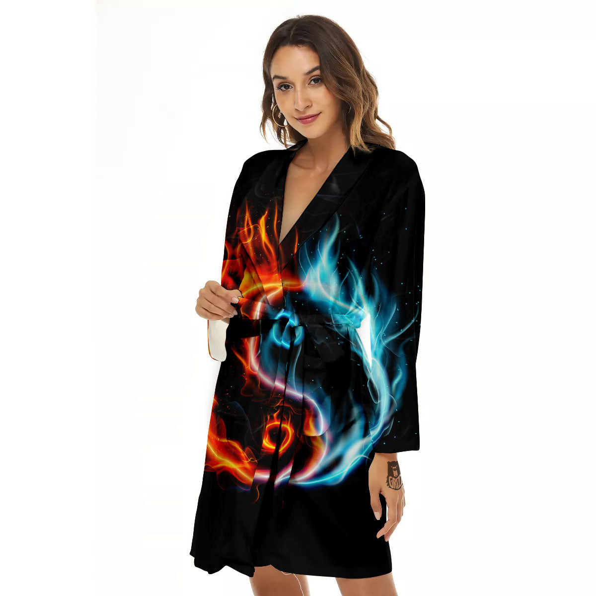 Yin Yang Flaming Print Women's Robe-grizzshop