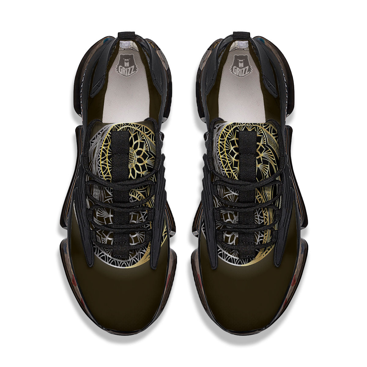 Yin Yang Flower Grey And Gold Print Black Gym Shoes-grizzshop