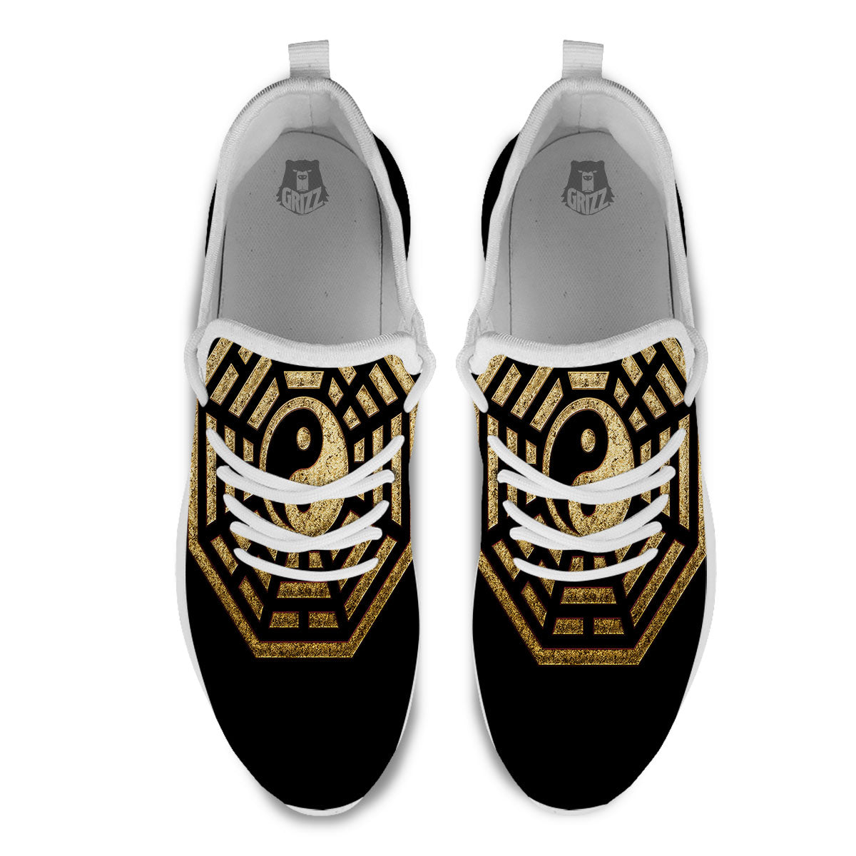 Yin Yang Gold Bagua Print White Athletic Shoes-grizzshop