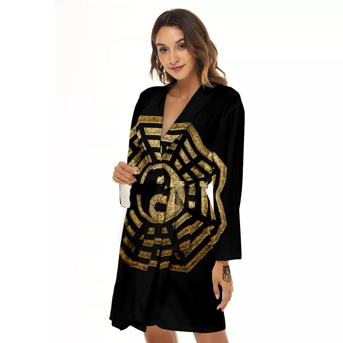 Yin Yang Gold Bagua Print Women's Robe-grizzshop