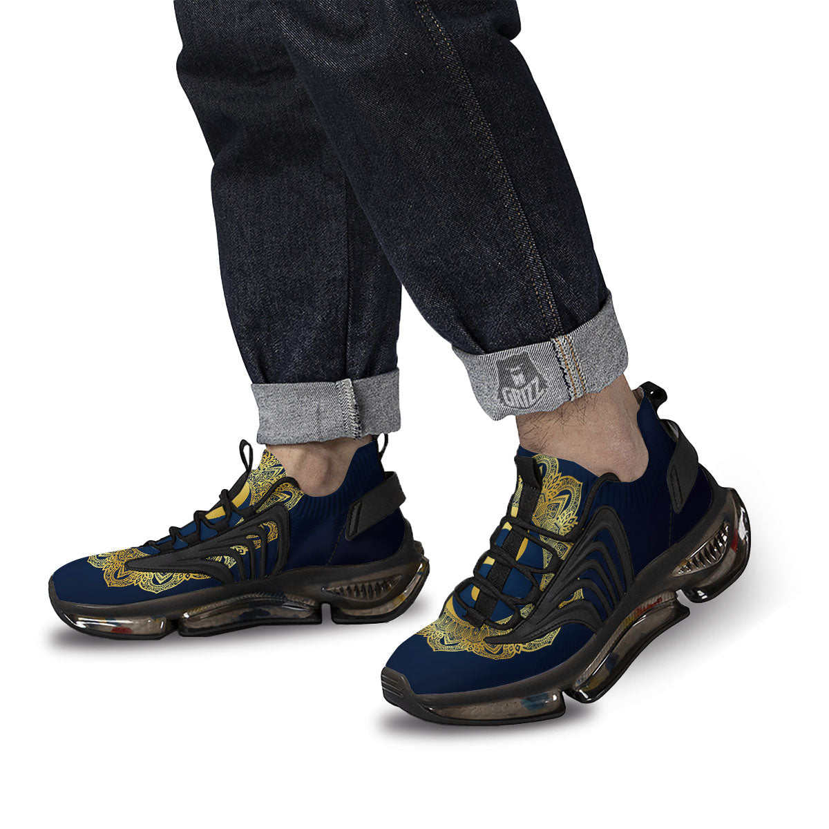 Yin Yang Gold Mandala Print Black Gym Shoes-grizzshop