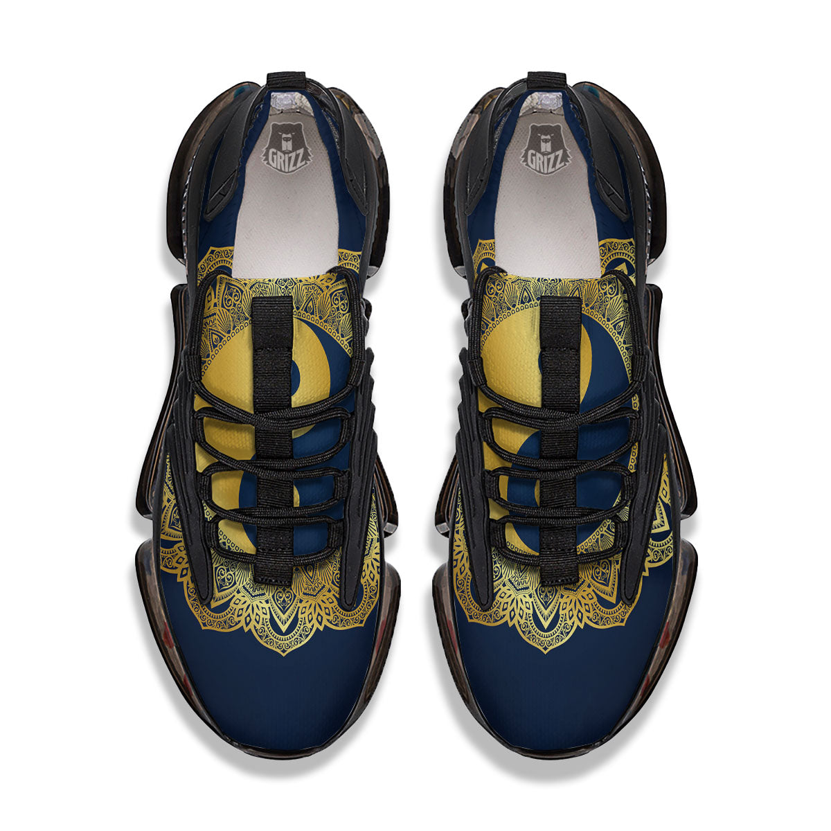 Yin Yang Gold Mandala Print Black Gym Shoes-grizzshop