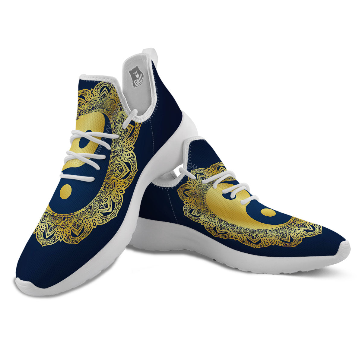 Yin Yang Gold Mandala Print White Athletic Shoes-grizzshop