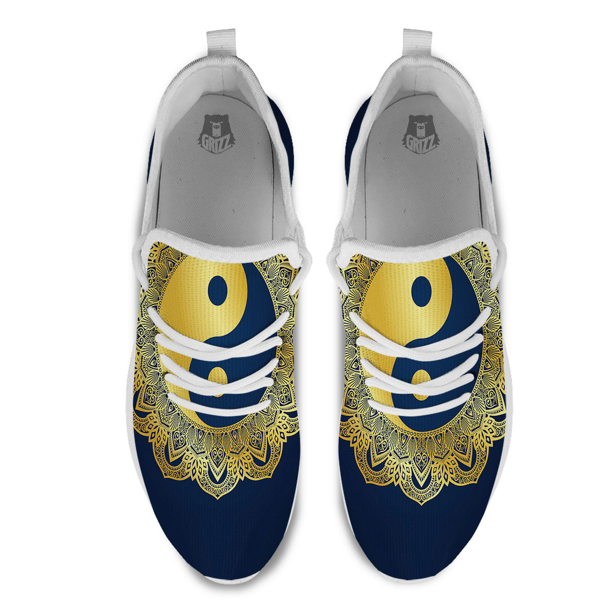 Yin Yang Gold Mandala Print White Athletic Shoes-grizzshop