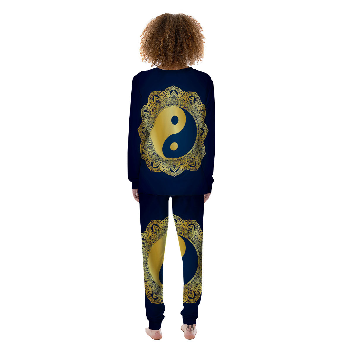 Yin Yang Gold Mandala Print Women's Pajamas-grizzshop