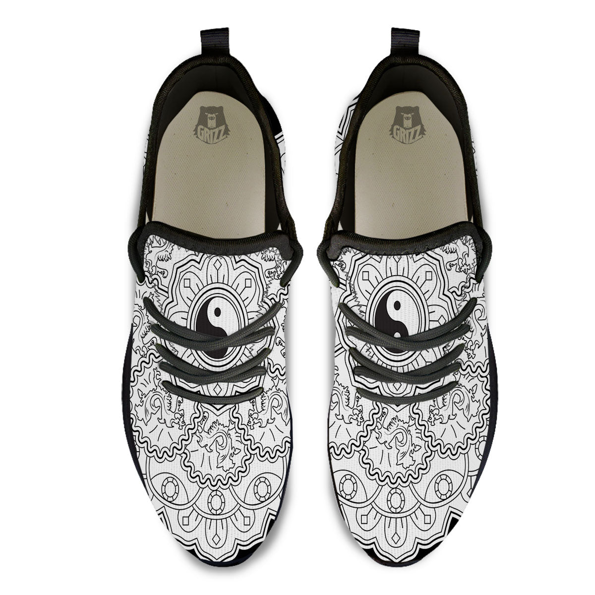Yin Yang Mandala White And Black Print Black Athletic Shoes-grizzshop