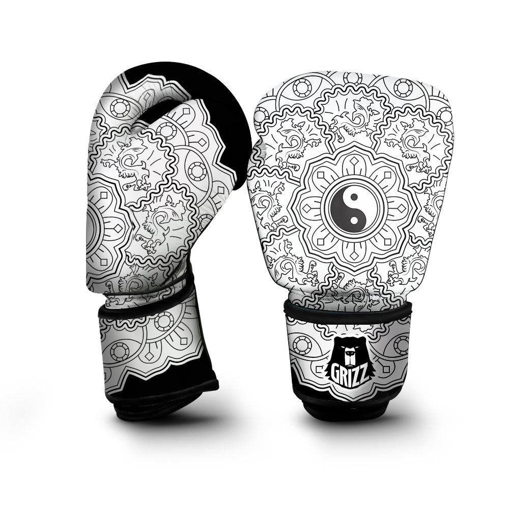 Yin Yang Mandala White And Black Print Boxing Gloves-grizzshop