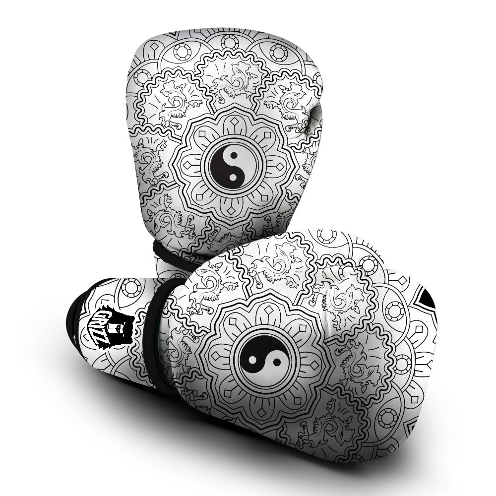 Yin Yang Mandala White And Black Print Boxing Gloves-grizzshop