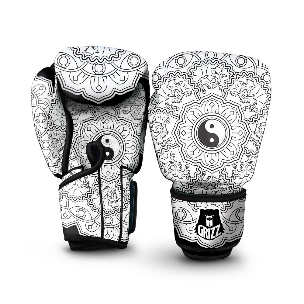 Yin Yang Mandala White And Black Print Boxing Gloves-grizzshop