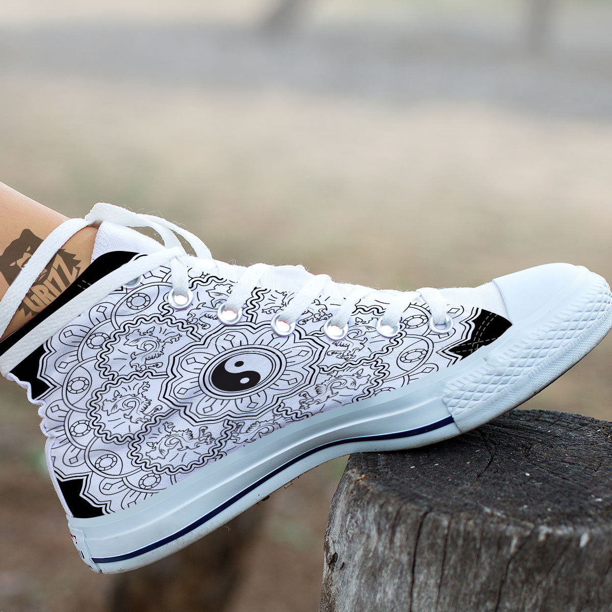 Yin Yang Mandala White And Black Print White High Top Shoes-grizzshop