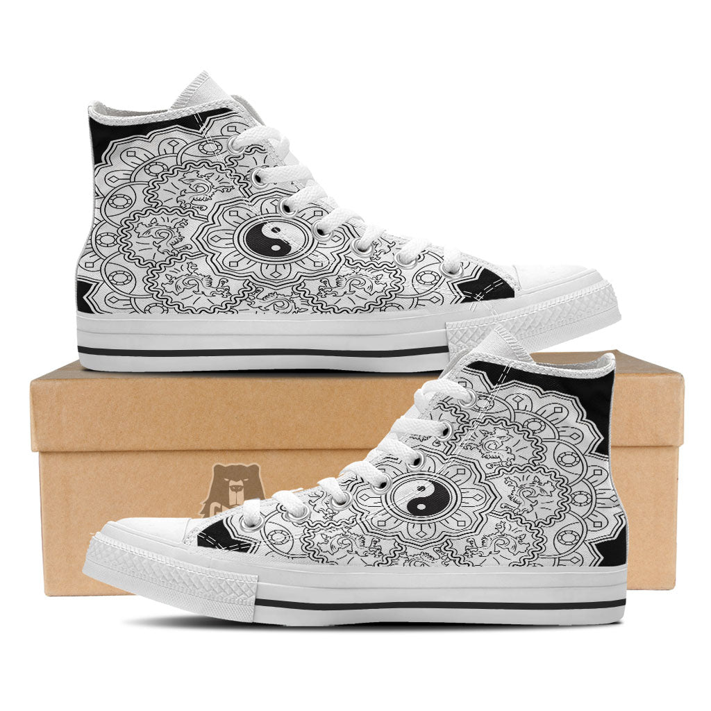 Yin Yang Mandala White And Black Print White High Top Shoes-grizzshop