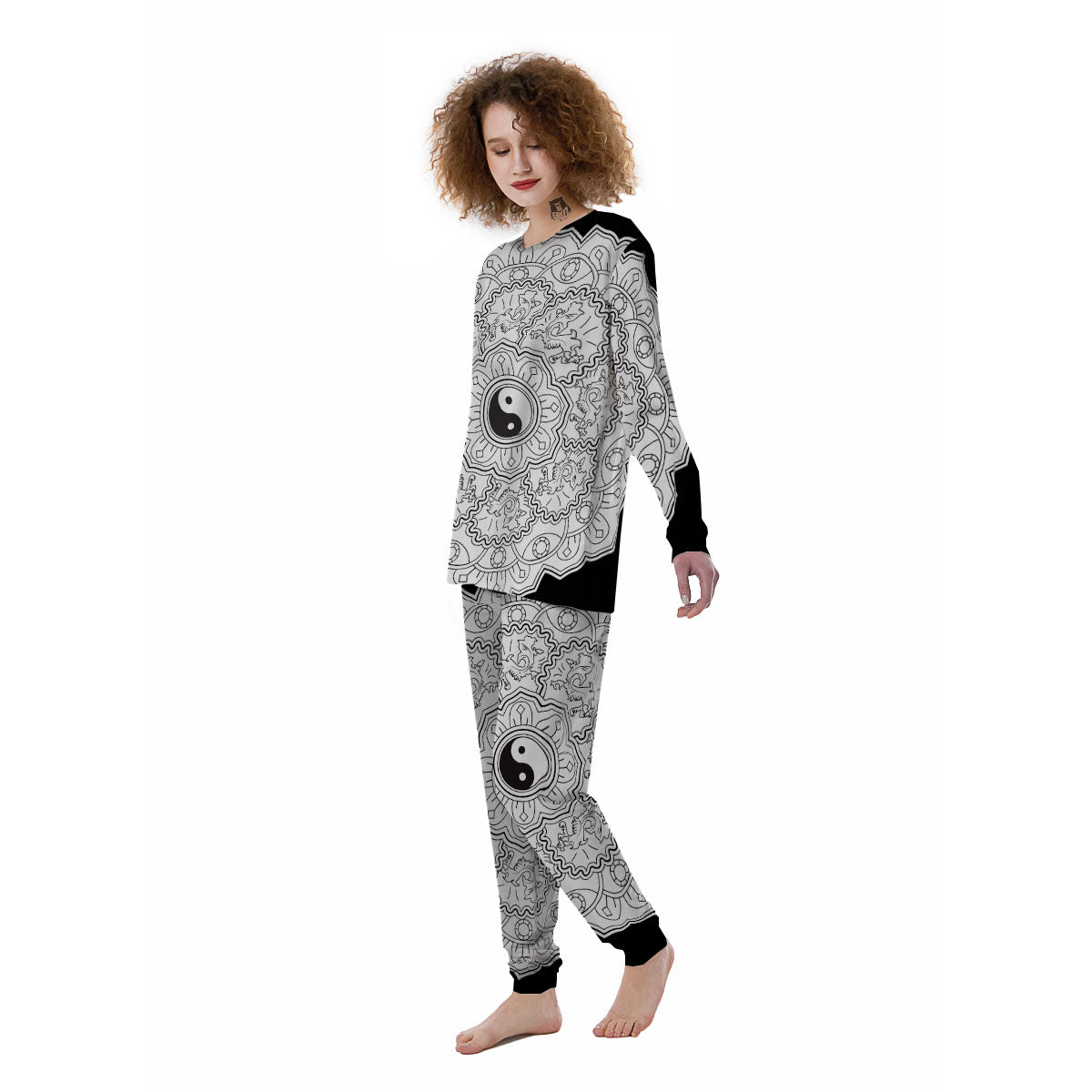 Yin Yang Mandala White And Black Print Women's Pajamas-grizzshop