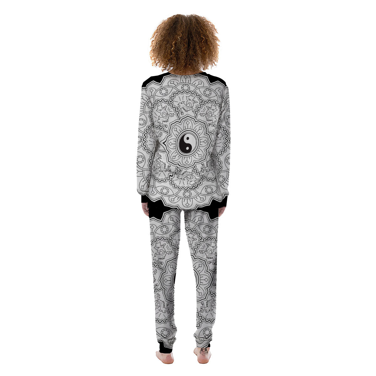 Yin Yang Mandala White And Black Print Women's Pajamas-grizzshop