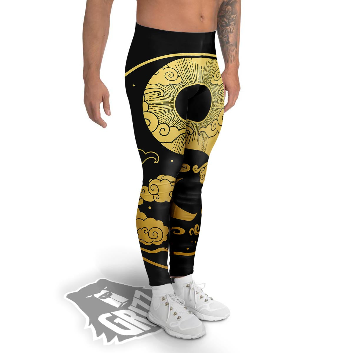 Yin Yang Moon And Sun Print Men's Leggings-grizzshop