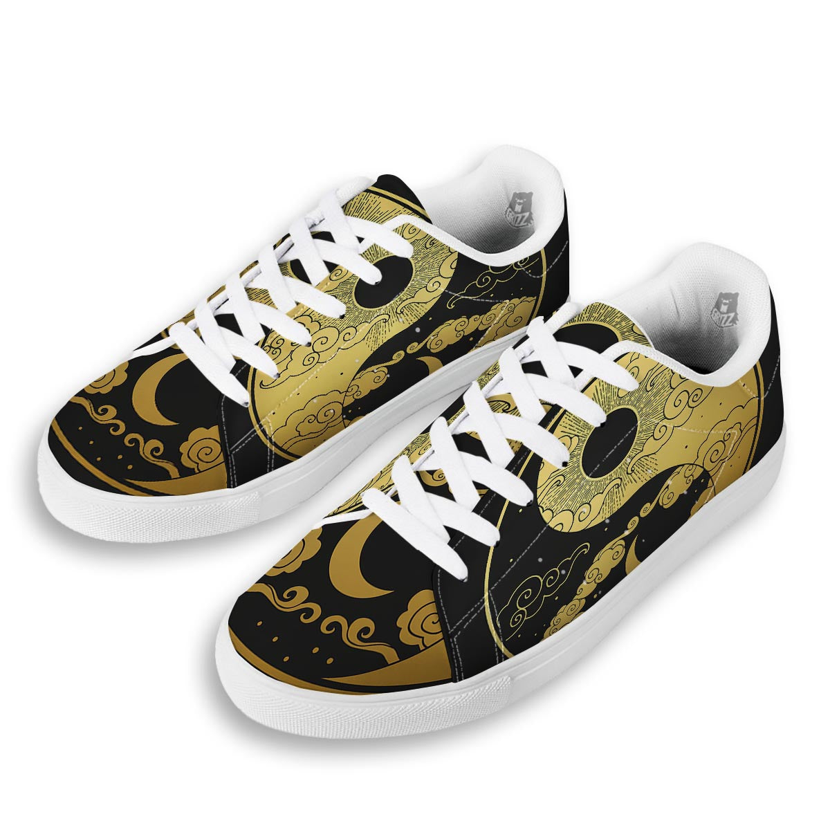 Yin Yang Moon And Sun Print White Low Top Sneakers-grizzshop