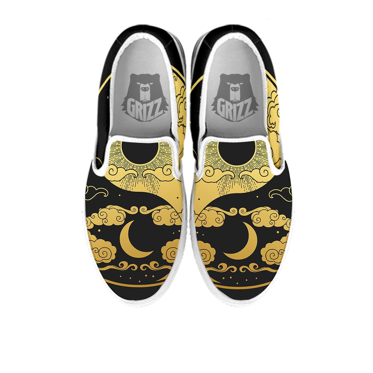 Yin Yang Moon And Sun Print White Slip On Shoes-grizzshop