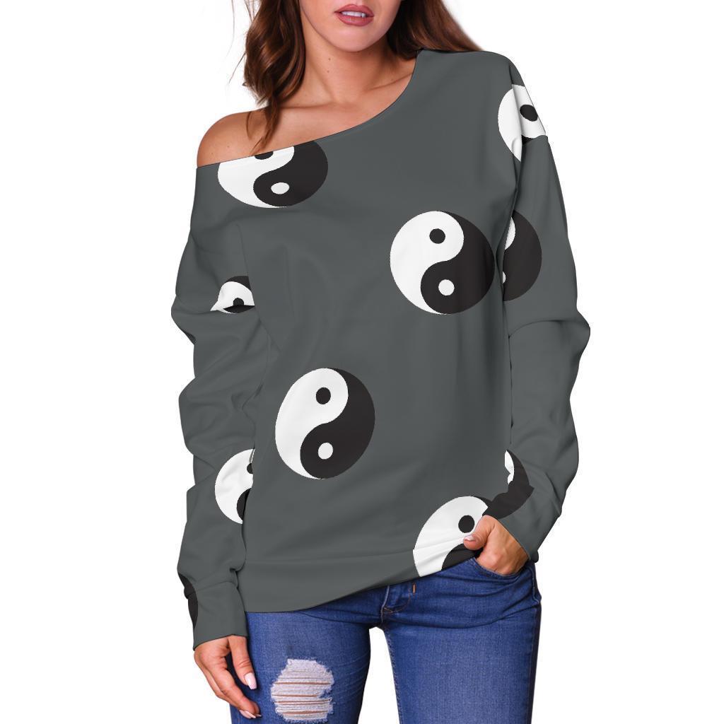 Yin Yang Pattern Print Women Off Shoulder Sweatshirt-grizzshop