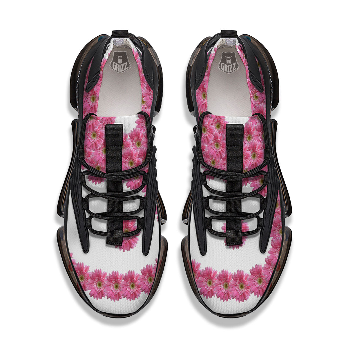 Yin Yang Pink Flowers Print Black Gym Shoes-grizzshop