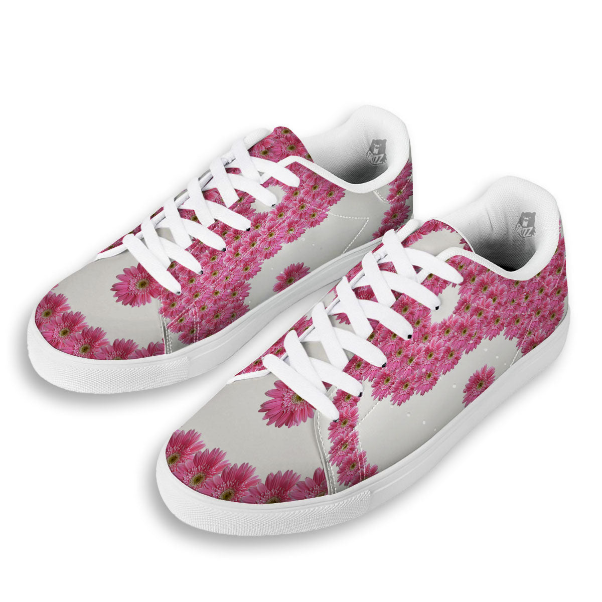 Yin Yang Pink Flowers Print White Low Top Sneakers-grizzshop