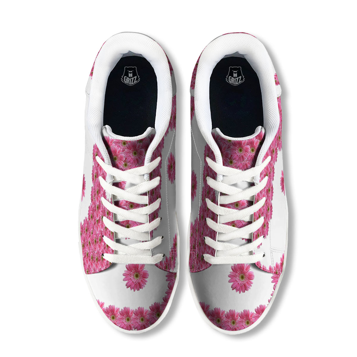 Yin Yang Pink Flowers Print White Low Top Sneakers-grizzshop