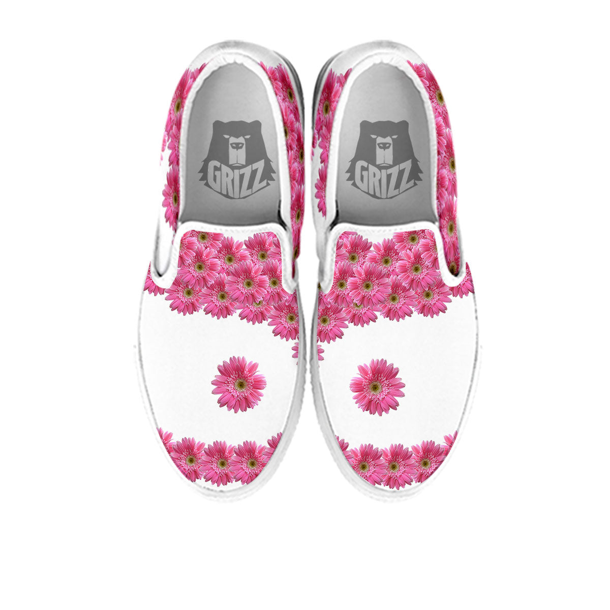 Yin Yang Pink Flowers Print White Slip On Shoes-grizzshop