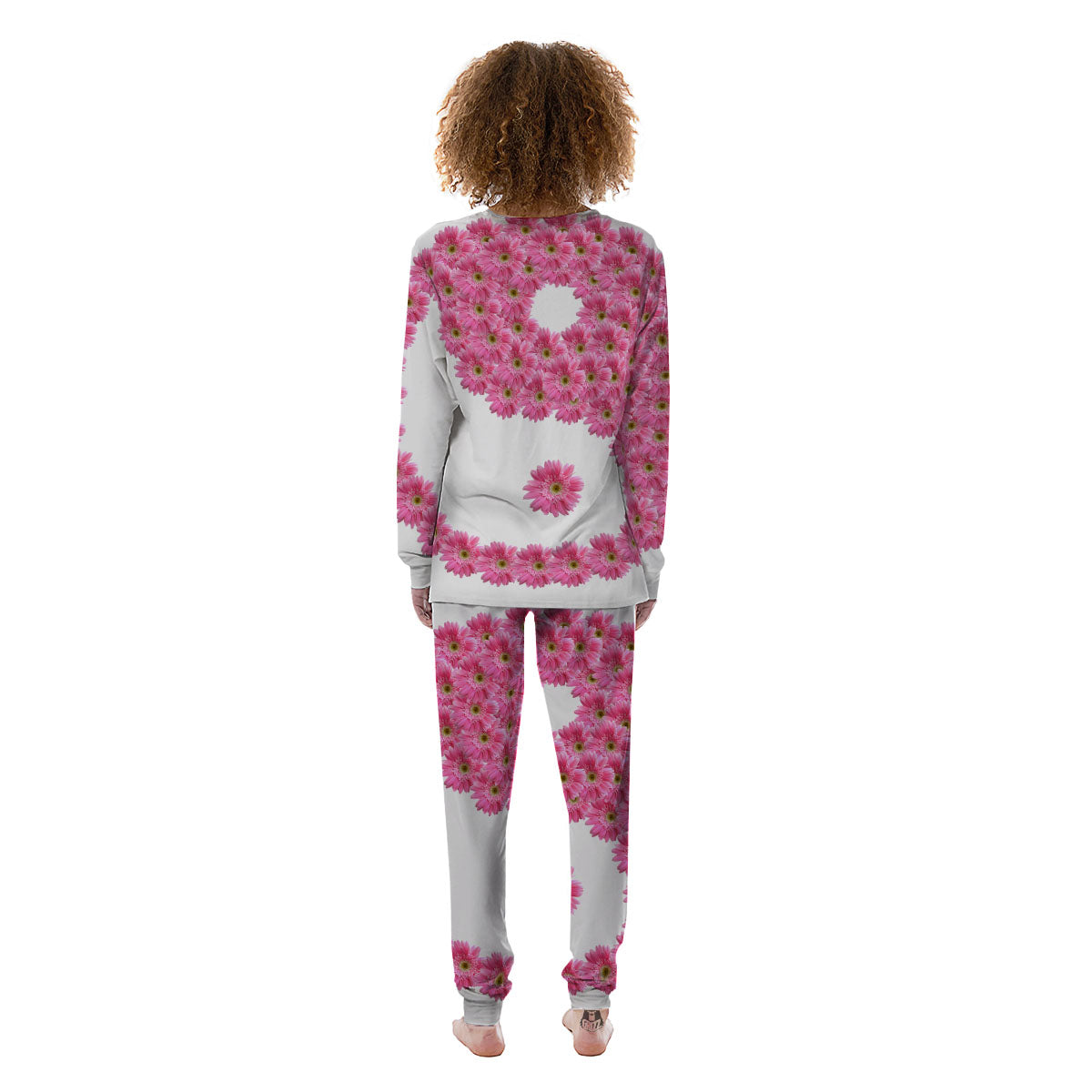 Yin Yang Pink Flowers Print Women's Pajamas-grizzshop