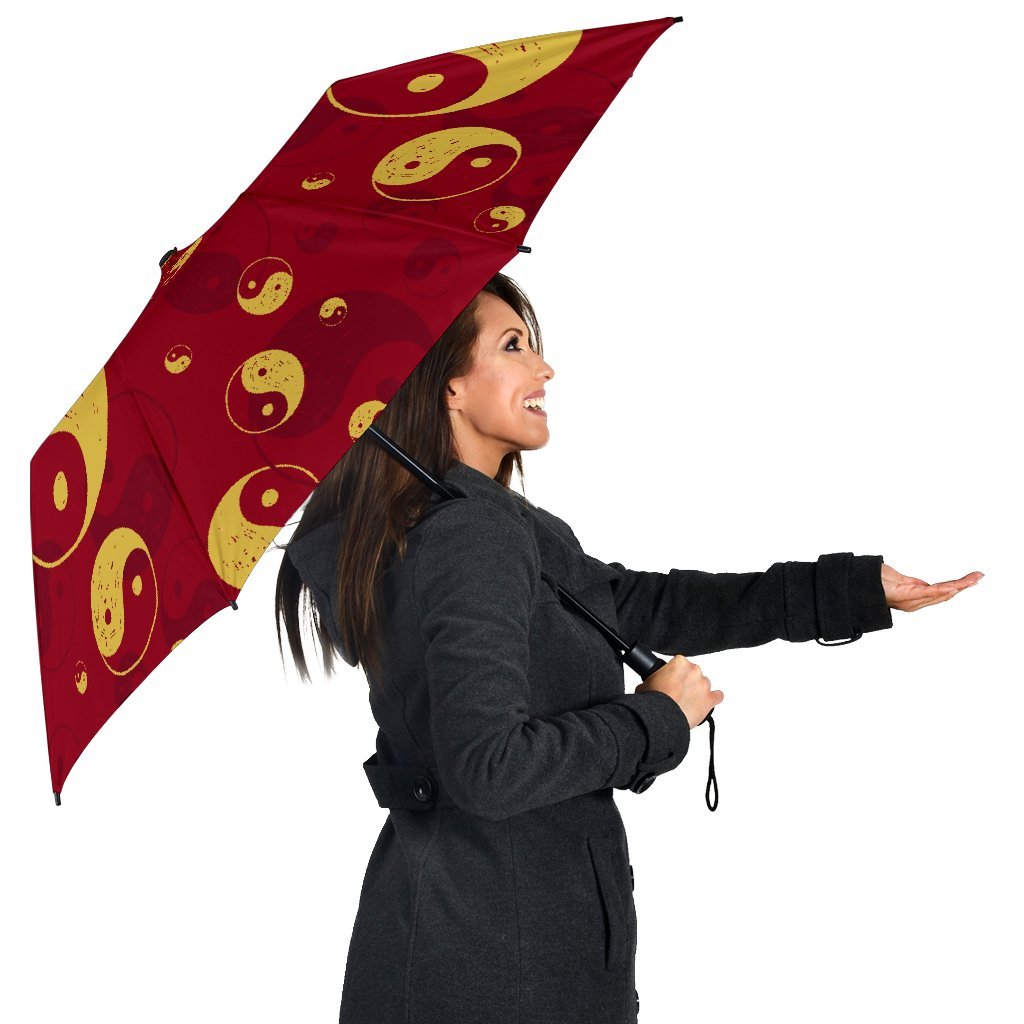 Yin Yang Red Pattern Print Automatic Foldable Umbrella-grizzshop