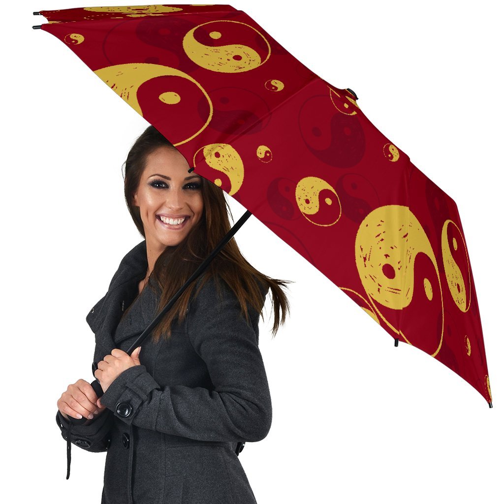 Yin Yang Red Pattern Print Automatic Foldable Umbrella-grizzshop