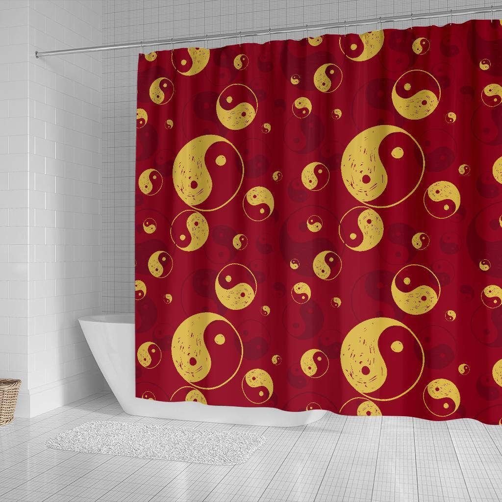 Yin Yang Red Pattern Print Bathroom Shower Curtain-grizzshop
