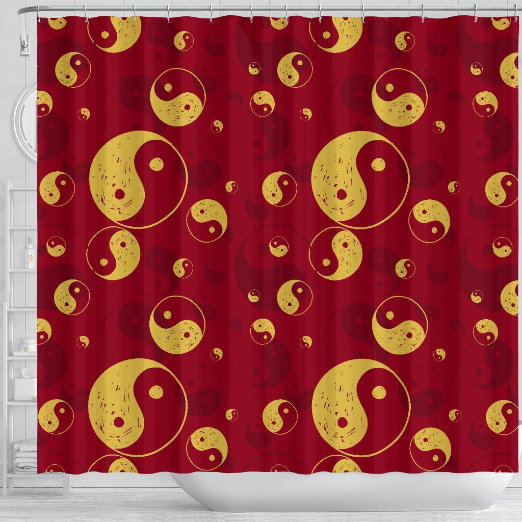 Yin Yang Red Pattern Print Bathroom Shower Curtain-grizzshop