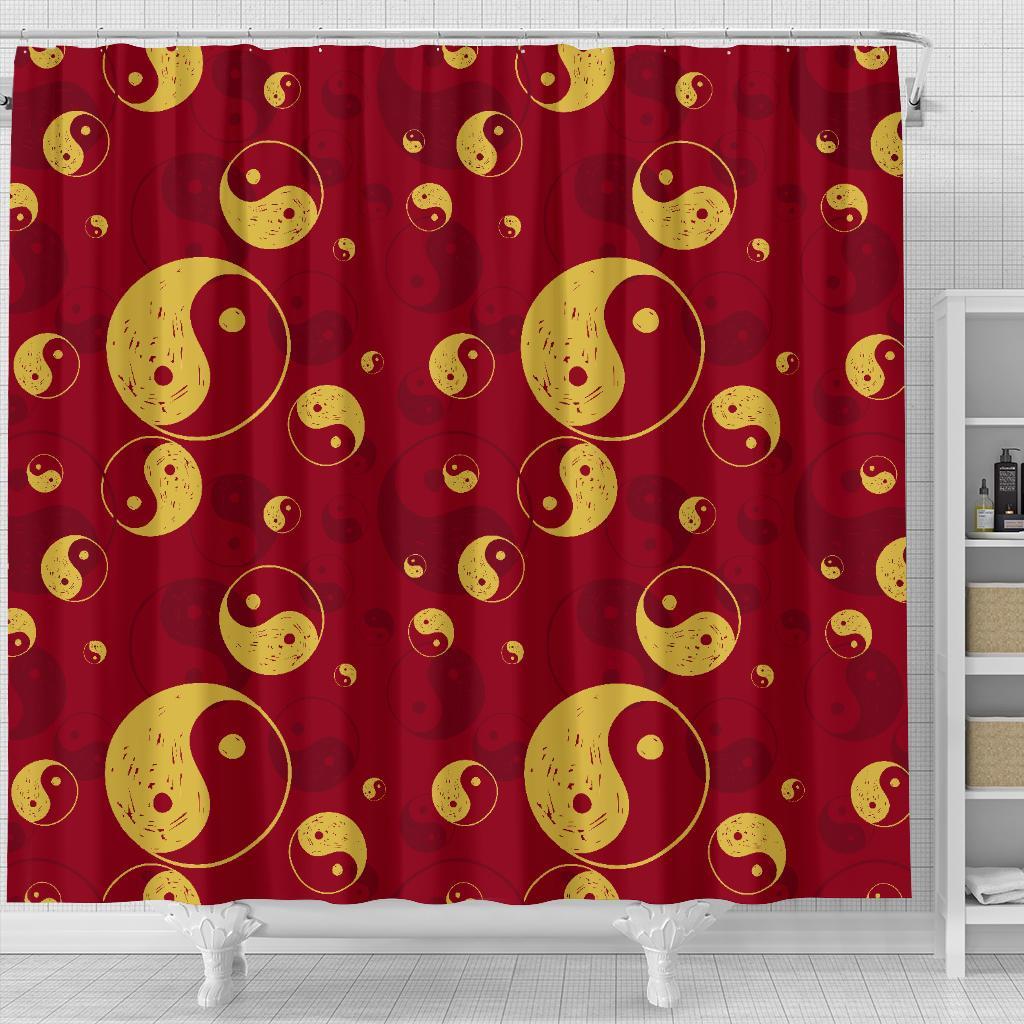 Yin Yang Red Pattern Print Bathroom Shower Curtain-grizzshop