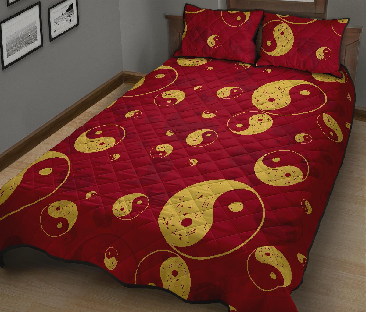 Yin Yang Red Pattern Print Bed Set Quilt-grizzshop