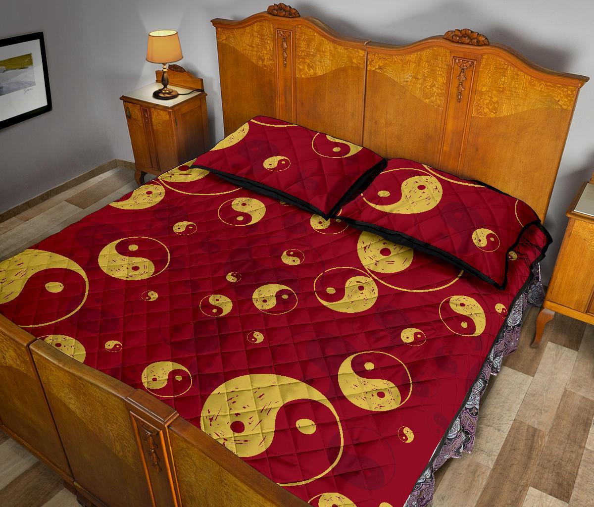 Yin Yang Red Pattern Print Bed Set Quilt-grizzshop