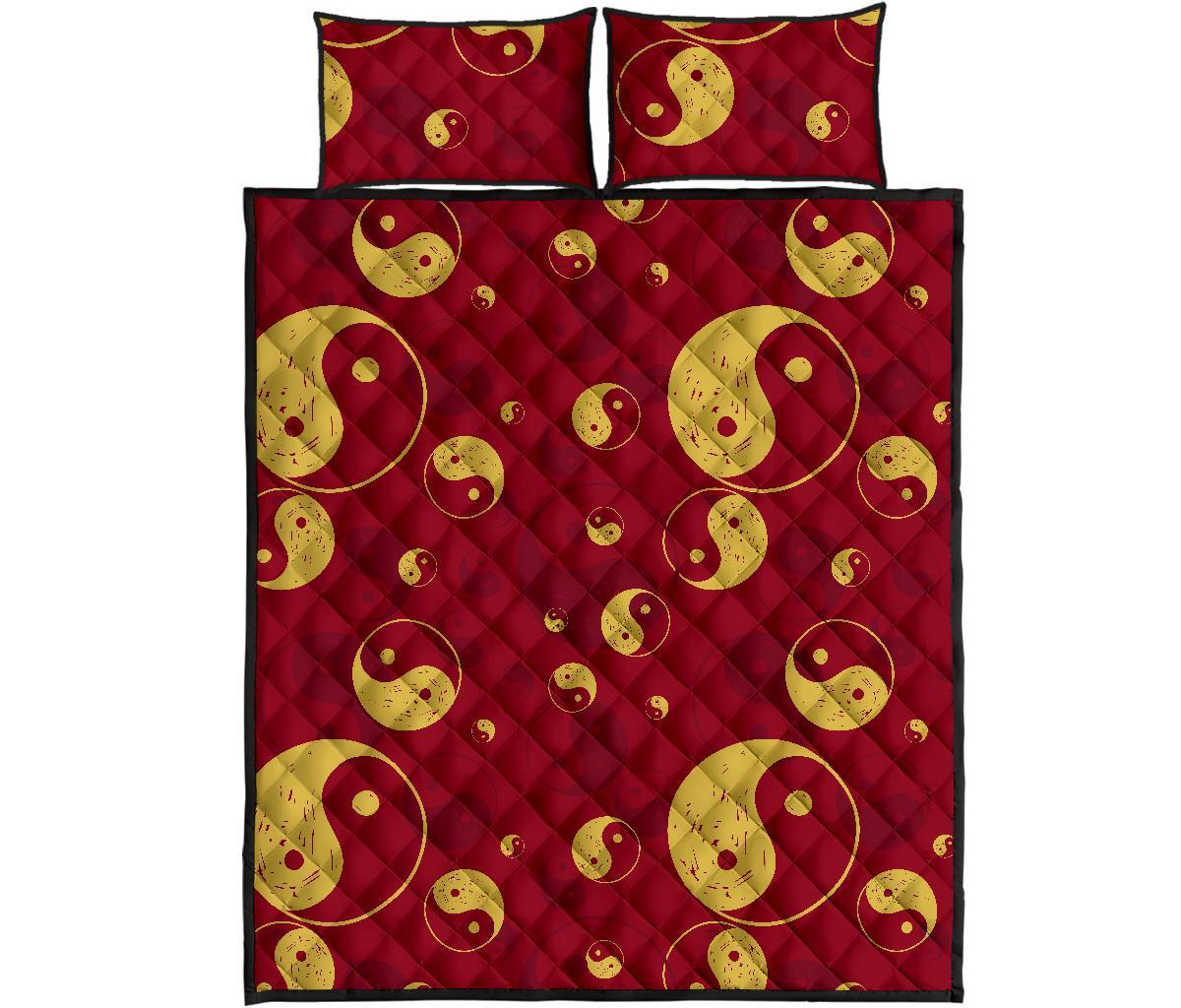 Yin Yang Red Pattern Print Bed Set Quilt-grizzshop