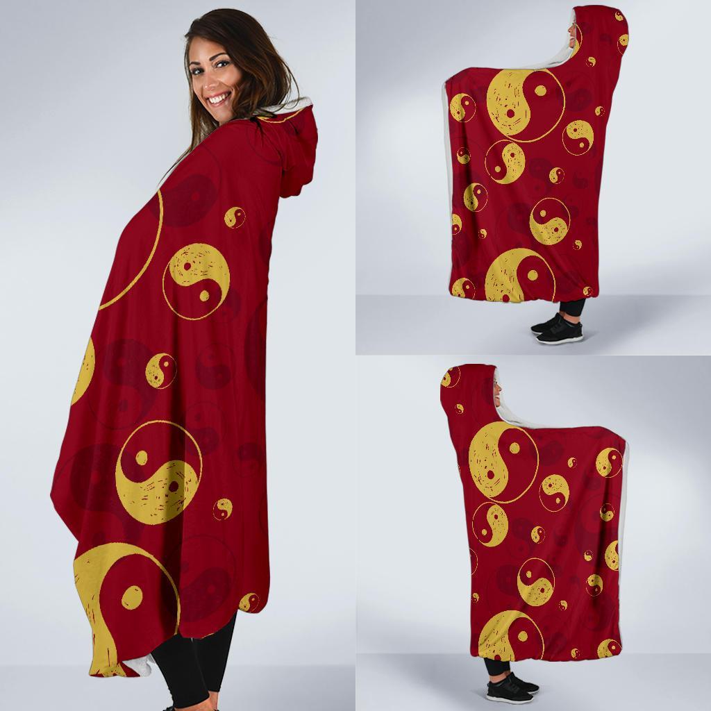 Yin Yang Red Pattern Print Hooded Blanket-grizzshop
