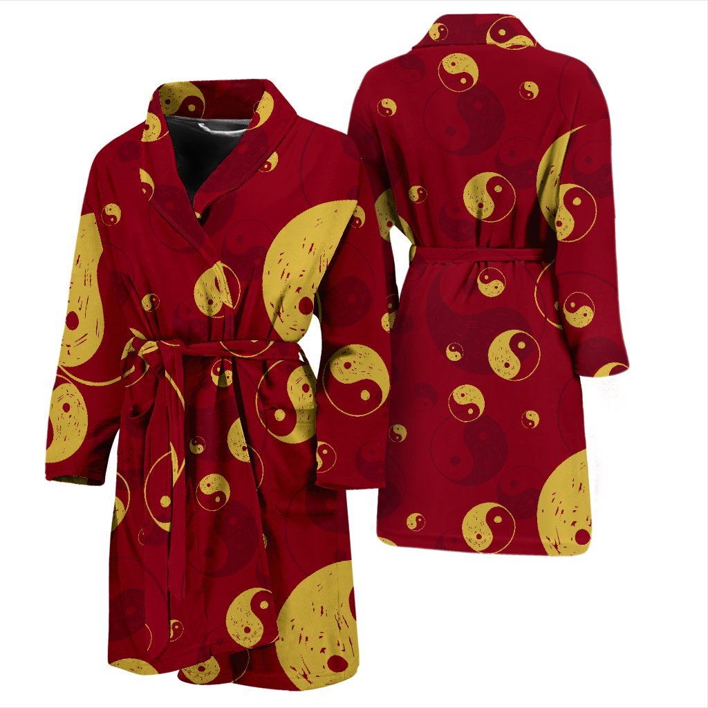 Yin Yang Red Pattern Print Men Long Robe-grizzshop