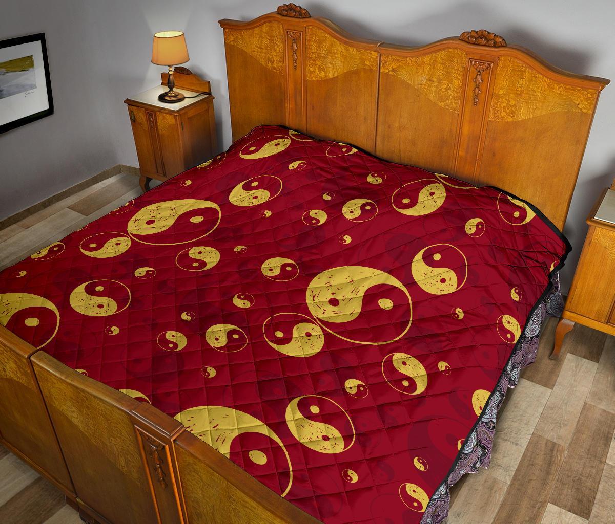 Yin Yang Red Pattern Print Quilt-grizzshop