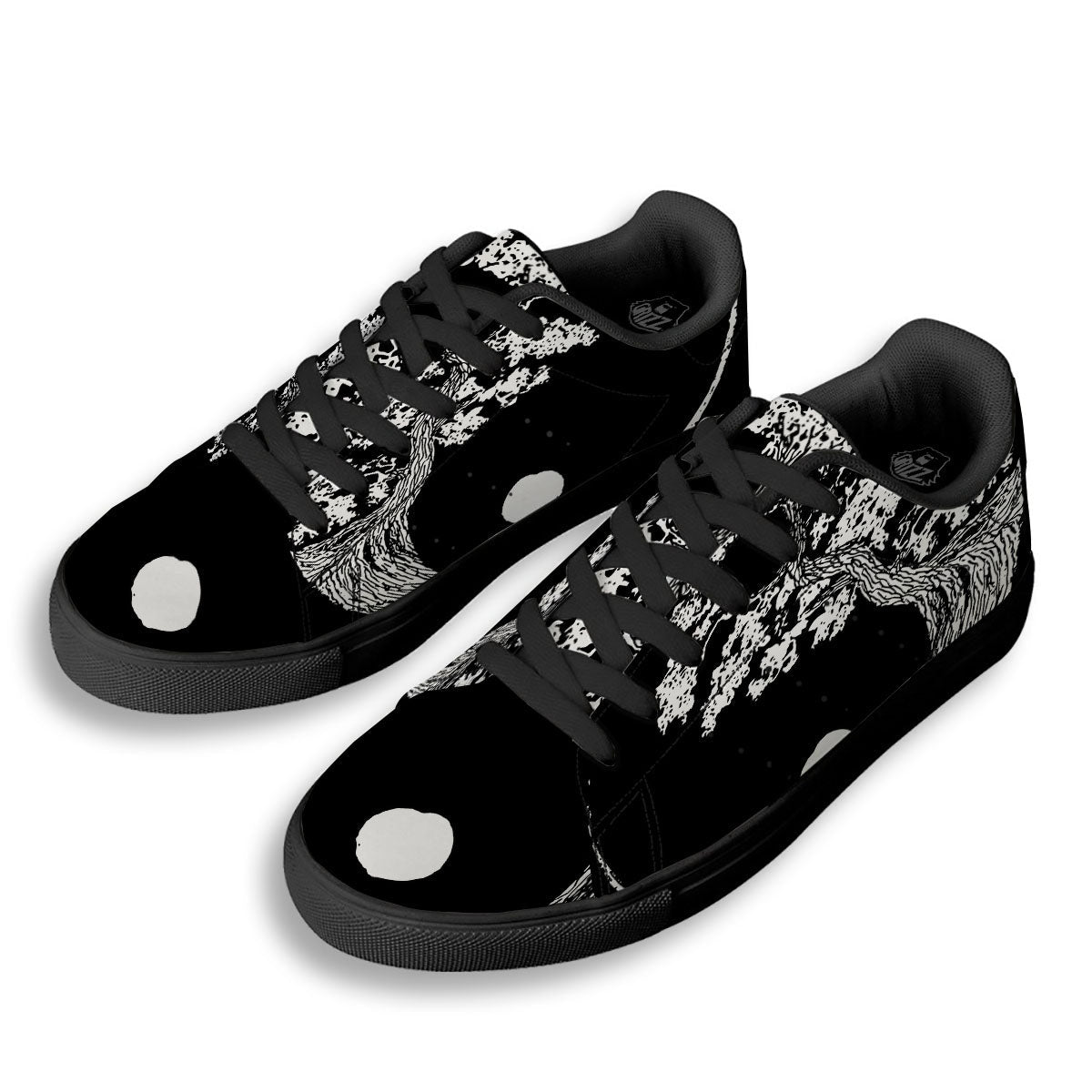 Yin Yang Roots Print Black Low Top Sneakers-grizzshop