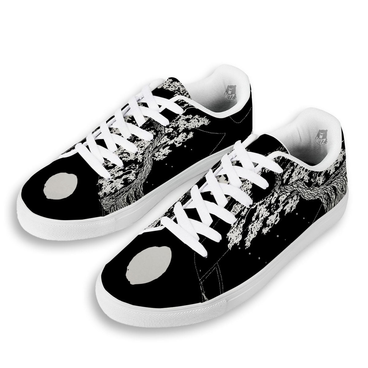 Yin Yang Roots Print White Low Top Sneakers-grizzshop